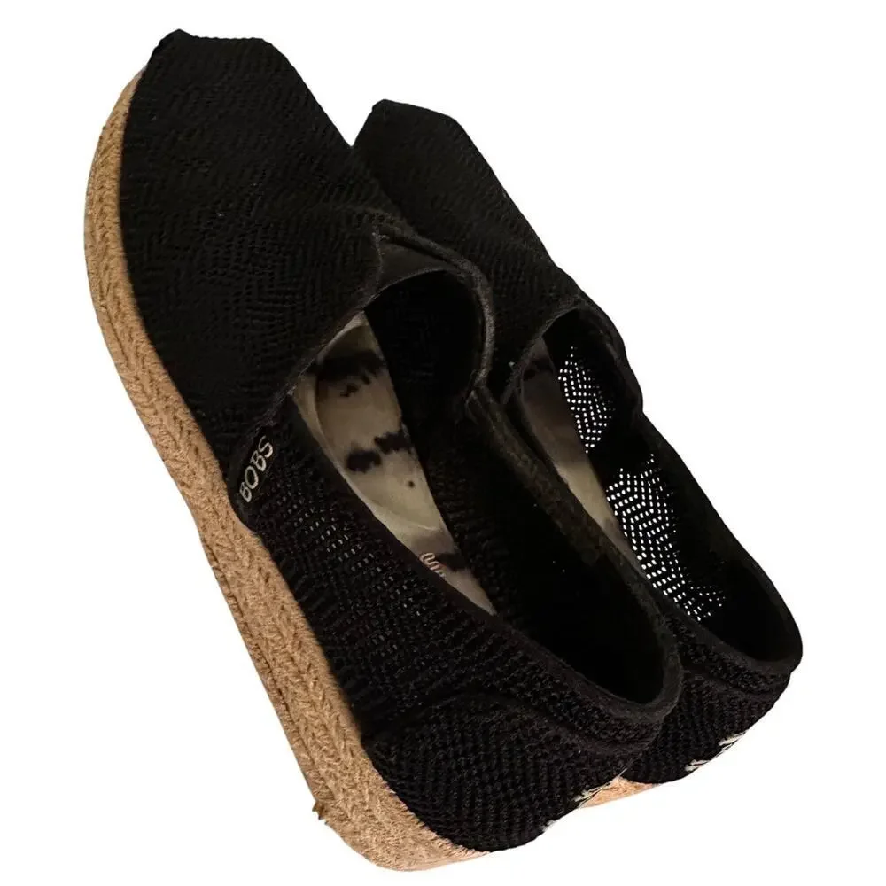 BOBS Women’s‎ Size 8 Black Woven Memory Foam From Sketchers Slip Bohemian EUC